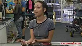 Tight babe trades pussy for cash at pawnshop