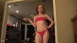 Teen girl in red bikini shows off big ass