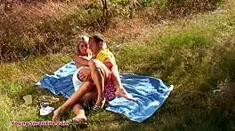 Small tits teen feels pure joy in outdoor sex