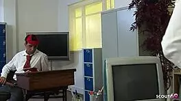 teacher catches boy jerking and gives him his first fuck