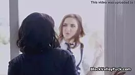 Ebony coeds intensely licking white bully's pussy in hardcore interracial group