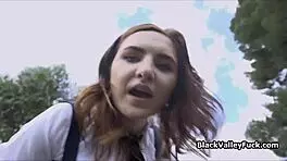 Ebony coeds intensely licking white bully's pussy in hardcore interracial group