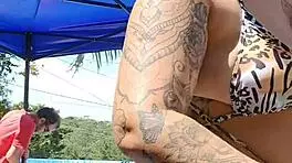 wife flashes big ass in tight body at pool