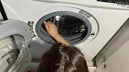 Stepsister stuck in washing machine gets rough cowgirl creampie