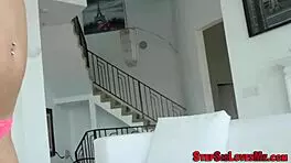 horny teens in pov sucking and getting facial in threesome