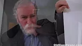 Old neighbor man passionately licks young girl's shaved pussy during christmas