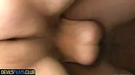 An ebony babe with tattoos and piercings rode a hard dong outdoors in doggystyle, her small tits bouncing in the full movie storyline.