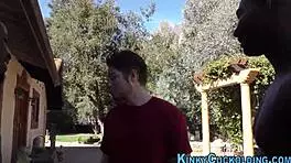 Teen cuckolds outdoors in interracial threesome with monster cock