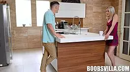 In a casual scene, alex charger gropes petite barbie brill's small tits and big ass during hardcore pov reality action