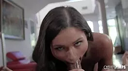 Petite Teen Brunette Sloppy Sucking Big Dick Before Hot Intimate Fucking