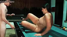 Naughty Milf Teases With Wet Pussy And Big Ass, Riding Young Cock Bareback On Pool Table Outdoors