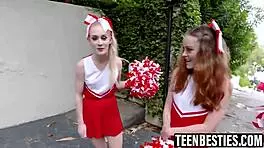 cheerleader besties find big cock during practice, deepthroat pov before foursome doggystyle