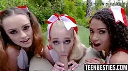 cheerleader besties find big cock during practice, deepthroat pov before foursome doggystyle