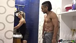 Blonde latina wife lingerie tease turns into rough big cock pounding by brazilian stud