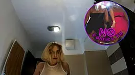 Super Hot Petite Blonde Cheerleader Flashes Tits and Shaved Pussy Under Short Miniskirt in Solo Tease