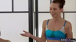 petite teen 18+ casually gives a professional massage to sexy redhead milf with fingering