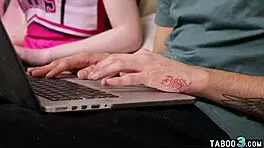 teen cheerleader melody marks loosing her virginity on a shy guys dark cock!