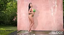 big tits top model lucy li masturbates under waterfall in the outdoors