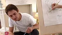 blonde skips panties for intriguing drawing class encounter