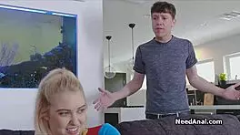 Blonde Teen 18+ Shoves Huge Dildo Deep in Tight Ass Before Hardcore Dick Pounding