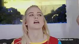 Blonde Teen 18+ Shoves Huge Dildo Deep in Tight Ass Before Hardcore Dick Pounding