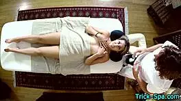 brunette hotties get intense tit rub during massage