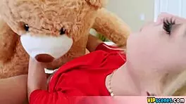 Cute blonde petite gf fucks teddy bear