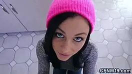 Clothed hottie performs intense cock sucking