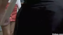 guard catches sexy redhead thief