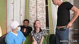 dude assists with hymen check-up and penetrating virgin teen 18+ in shaved group defloration close-up 😈