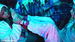 Bbw Ebony Lesbian Worships Petite Tattooed Girlfriend's Feet