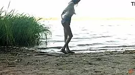 Teen redhead mia hits wild orgasm beside lake