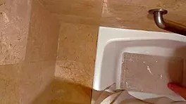 latina babe masturbates wet in bathroom