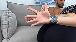 Blonde friend thrives on bound hand sucking