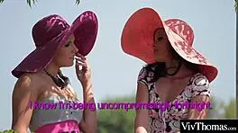 Stunning lesbians enjoy licking pussy in their garden