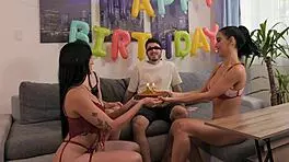 Three girls celebrate boyfriend's birthday