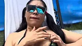 Horny Outdoor Masturbation in Public Pool, Craving Cock and Cum Deep Inside