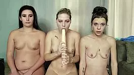 Three Girls Gag on Dildo Deepthroat Challenge