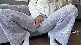 Asian Teen in Tight Leggings Experiences Big Squirting Orgasm