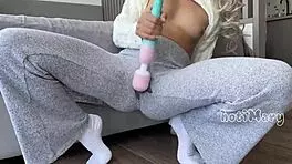 Asian Teen in Tight Leggings Experiences Big Squirting Orgasm