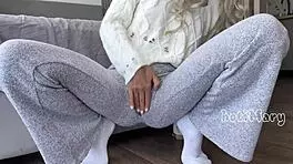 Asian Teen in Tight Leggings Experiences Big Squirting Orgasm