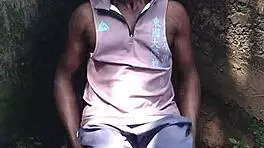 Sexy performance showing hard cum in the forest