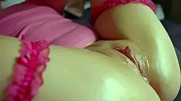 Close-up of my oiled thighs and beautiful pussy squirting on myself
