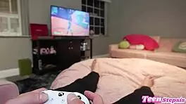 horny stepsis distracts big dick bro from dub with pussy