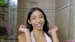 Cute Teen Brunette Enjoys Shower After Casting