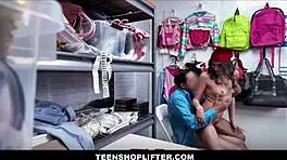 Hot brunette shoplifter seduces guard for freedom