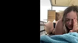 Young Blonde Models Bikini On Beach