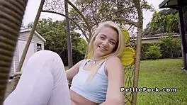 Petite spinner in leggings fiercely bangs massive cock doggystyle.