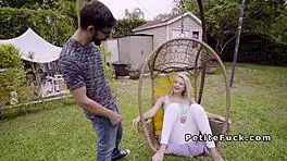 Petite spinner in leggings fiercely bangs massive cock doggystyle.