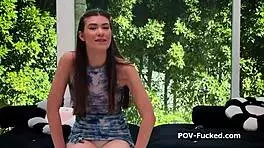 Mesmerizing newbie porn lover cutie bends over for pov hammering